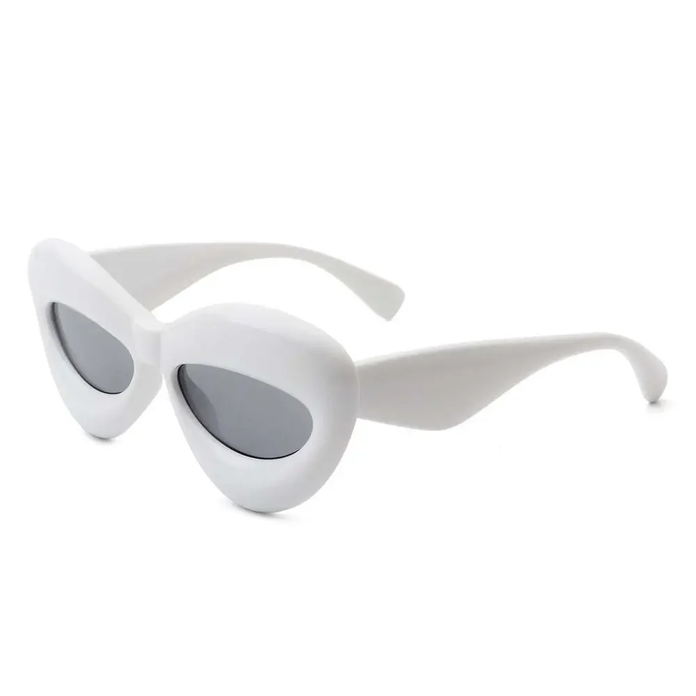 White Chunky Cat Eye Sunglasses Sculptural Balloon Frame